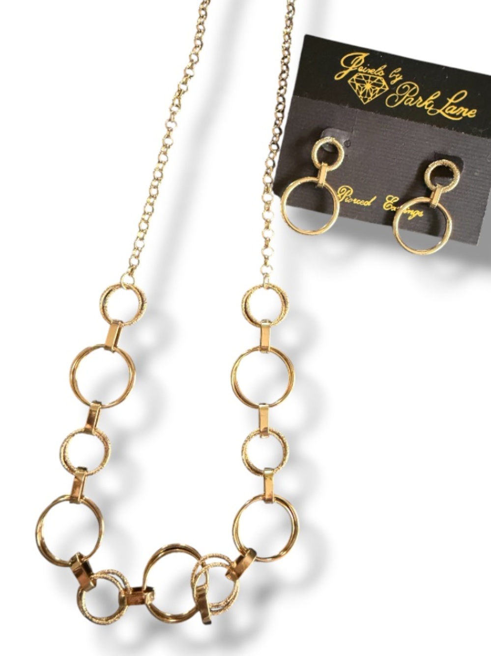 Park Lane Women’s Gold Linked Circle Necklace + Matching Earrings Jewelry Set